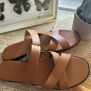 Madewell Tan Leather Slide Sandals